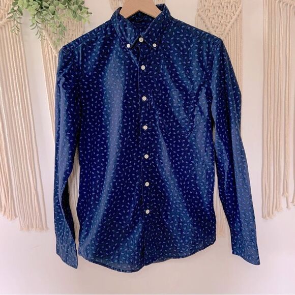 AMERICAN EAGLE Men’s Button Up Long Sleeve Shirt Blue Print Size XS - Picture 1 of 10